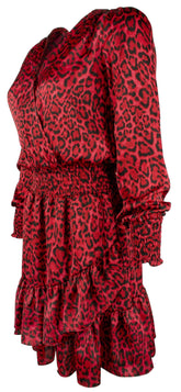 Women's Plus Size Long Sleeve Satin Wildcat Smock Dress 3X Crimson